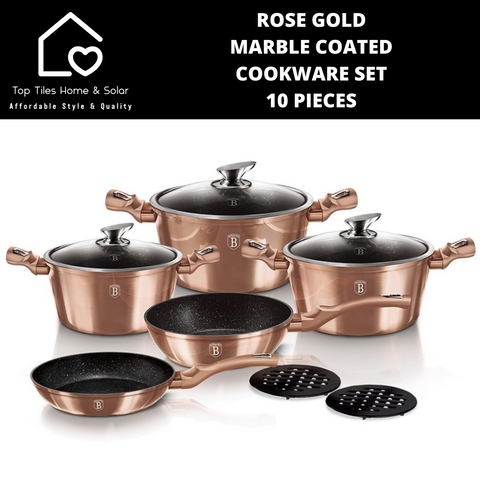 Rose Gold Marble Coated Cookware Set - 10 Pieces