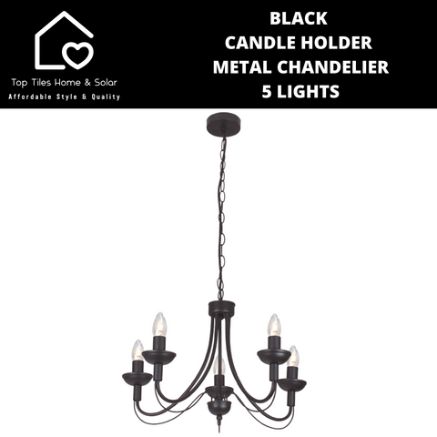 Black Candle Holder Metal Chandelier - 5 Lights