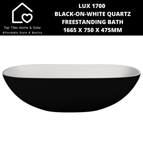 Lux 1700 Black-on-White Quartz Freestanding Bath - 1665 x 750 x 475mm