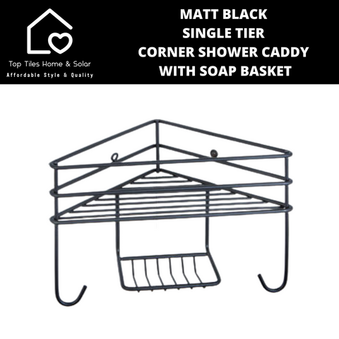 Matt Black Single Tier Corner Shower Caddy With Soap Basket