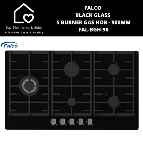 Falco Black Glass 5 Burner Gas Hob - 900mm FAL-BGH-90