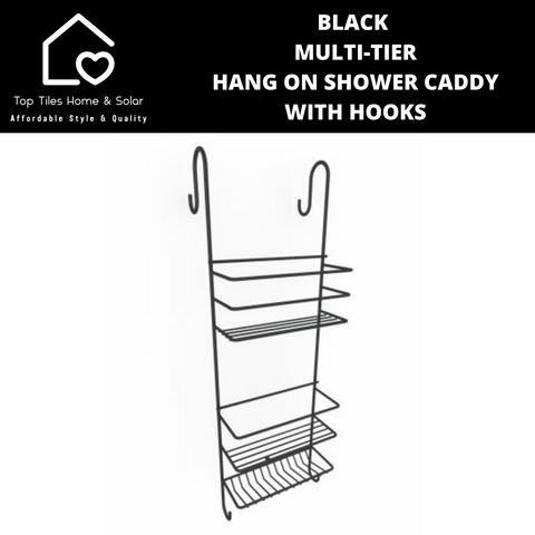 Black Multi-Tier Hang On Shower Caddy With Hooks