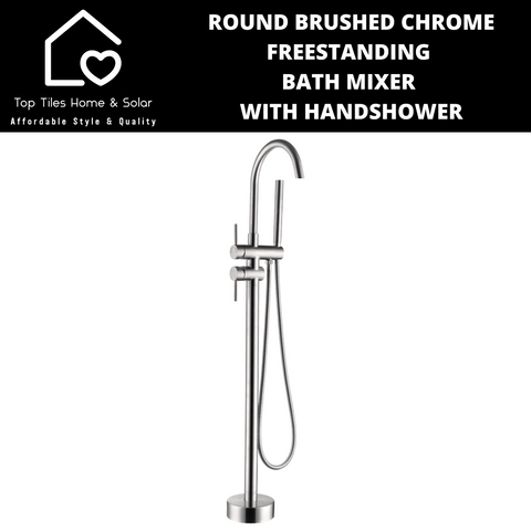 Round Brushed Chrome Freestanding Bath Mixer With Handshower