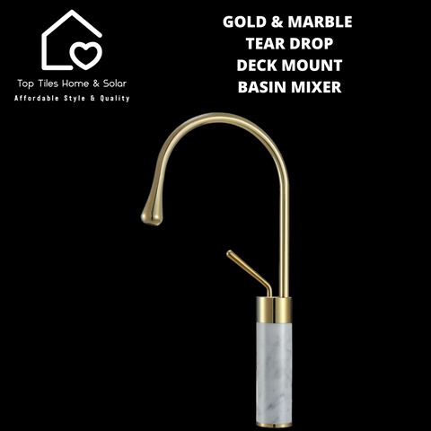 Gold & Marble Tear Drop Deck Mount Basin Mixer