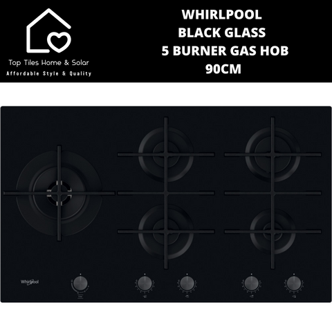 Whirlpool Black Glass 5 Burner Gas Hob - 90cm