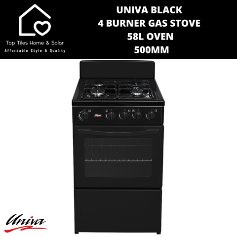Univa Black 4 Burner Gas Stove 58L Oven - 500mm