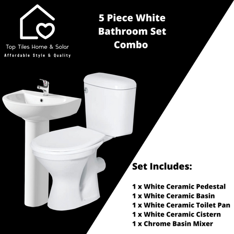 5 Piece White Bathroom Set - Combo