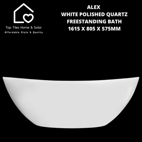 Alex White Polished Quartz Freestanding Bath - 1615x805x575mm