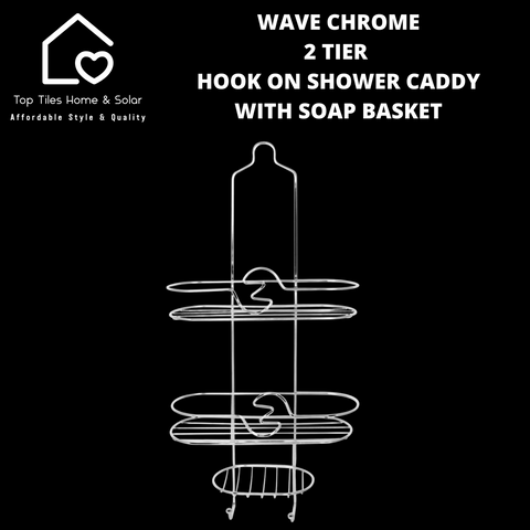 Wave Chrome 2 Tier Hook On Shower Caddy With Soap Basket