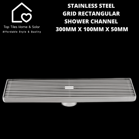 Stainless Steel Grid Rectangular Shower Channel - 300mm x 100mm x 50mm