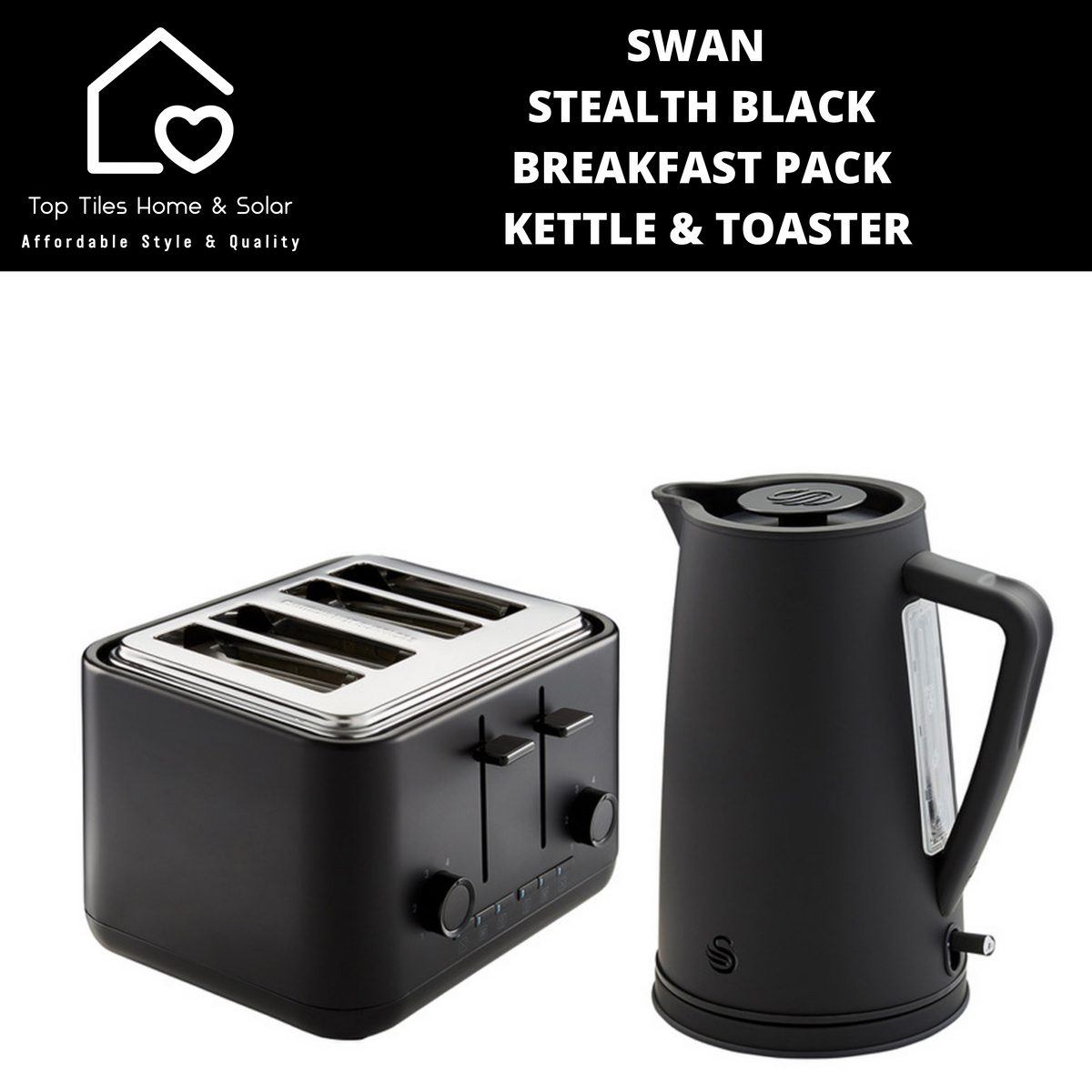 Swan Stealth Black Breakfast Pack Kettle Toaster