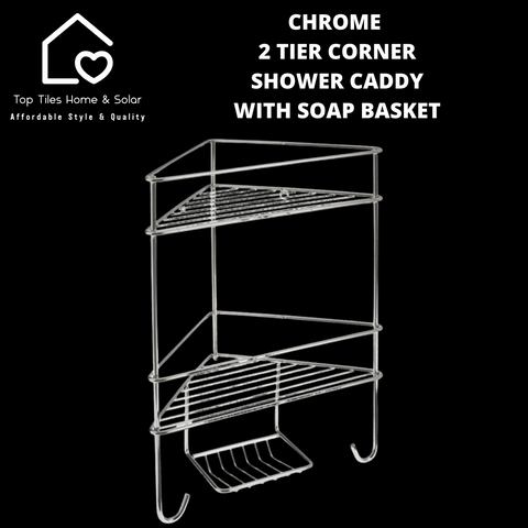 Chrome 2 Tier Corner Shower Caddy With Soap Basket