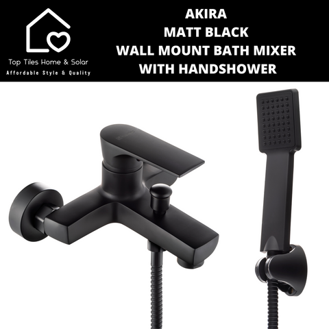 Akira Matt Black Wall Mount Bath Mixer With Handshower