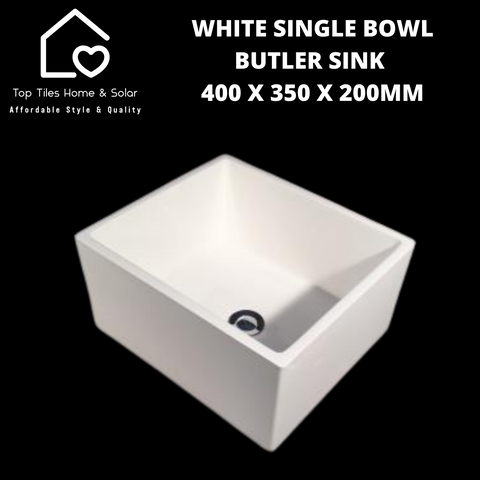 White Single Bowl Butler Sink - 400 x 350 x 200mm