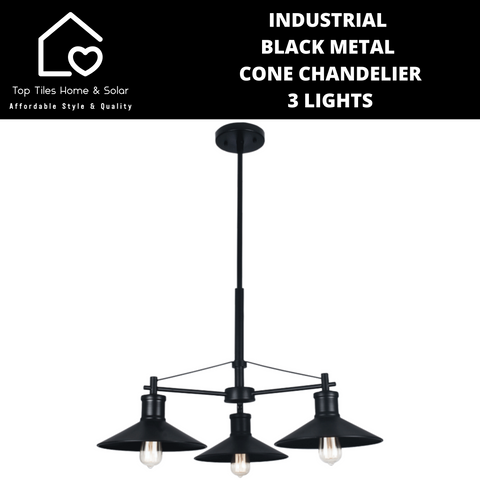 Industrial Black Metal Cone Chandelier - 3 Lights
