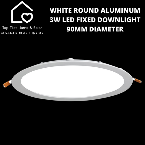 White Round Aluminum 3W LED Fixed Downlight - 90mm Diameter