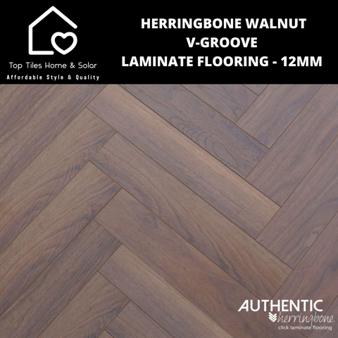 Herringbone Walnut Matt Woodgrain V-Groove Laminate Flooring - 12mm
