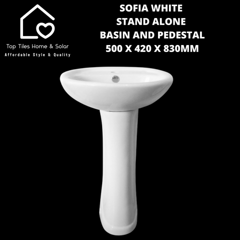 Sofia White Stand Alone Basin And Pedestal - 500 x 420 x 830mm