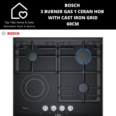 Bosch Series 8 - 3 Burner Gas 1 Ceran Hob with Cast Iron Grid - 60CM