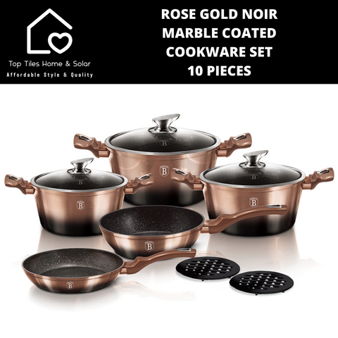 Rose Gold Noir Marble Coated Cookware Set - 10 Pieces