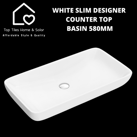 White Slim Designer Counter Top Basin 580mm