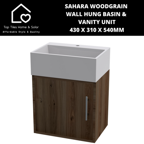 Sahara Woodgrain Wall Hung Basin & Vanity Unit -  430 x 310 x 540mm