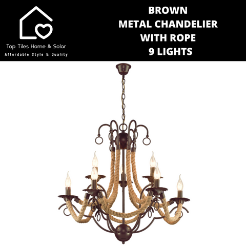 Brown Metal Chandelier With Rope - 9 Lights