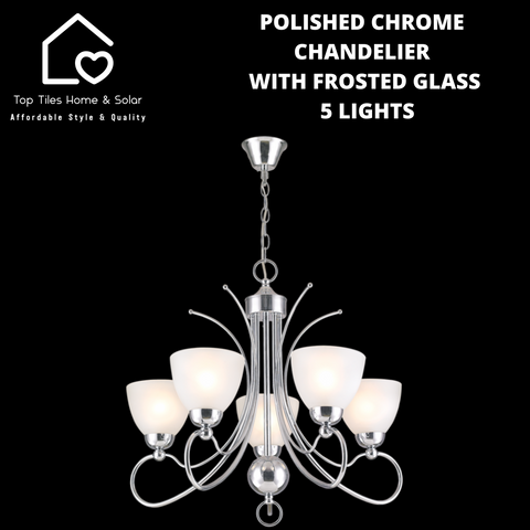 Polished Chrome Chandelier With Frosted Glass - 5 Lights