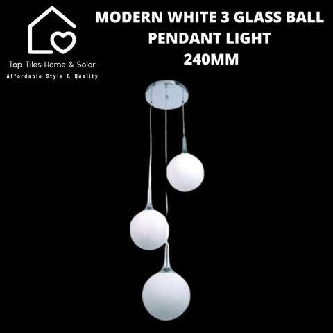 Modern White 3 Glass Ball Pendant Light Fitting - 240mm