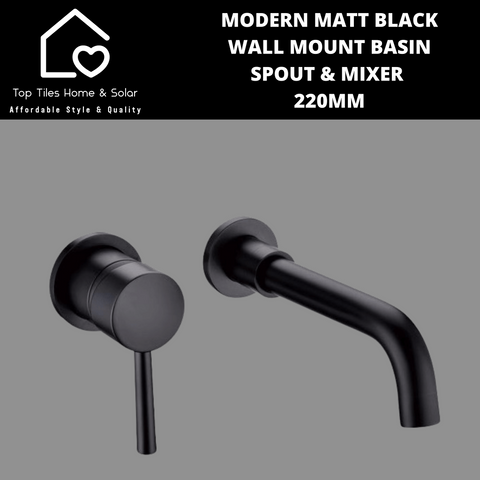 Modern Matt Black Wall Mount Basin Spout & Mixer - 220mm