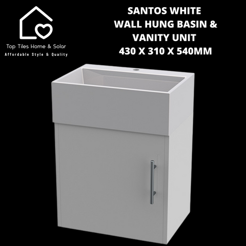 Santos White Wall Hung Basin & Vanity Unit -  430 x 310 x 540mm