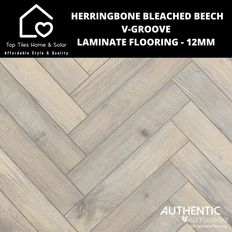 Herringbone Bleached Beech Matt Woodgrain V-Groove Laminate Flooring - 12mm