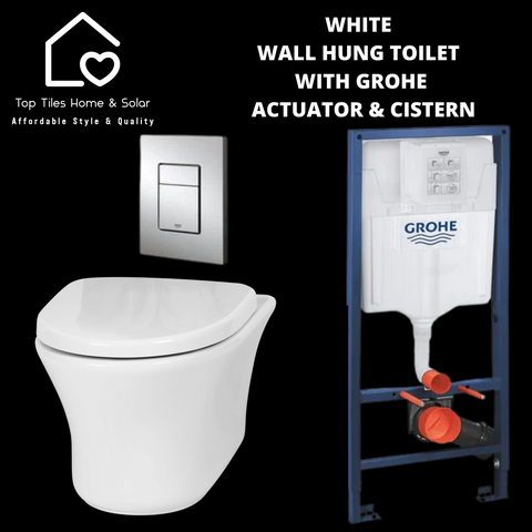 White Wall Hung Toilet With Grohe Actuator & Cistern