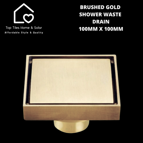 Brushed Gold Shower Waste Drain - 100mm x 100mm