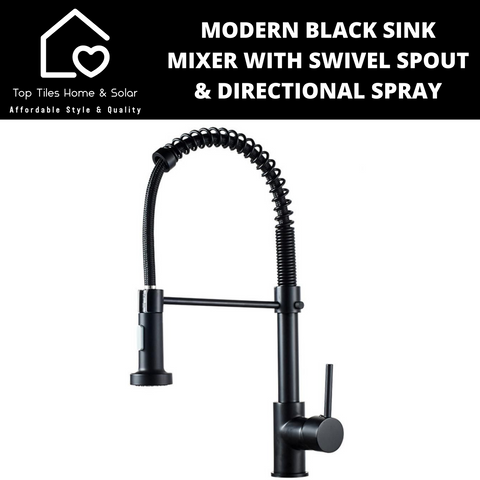Modern Black Sink Mixer with Swivel Spout & Directional Spray