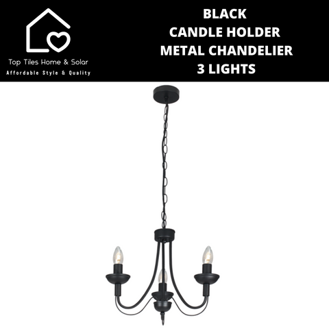 Black Candle Holder Metal Chandelier - 3 Lights