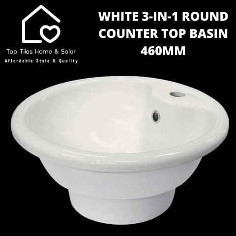 White 3-In-1 Round Counter Top Basin - 460mm