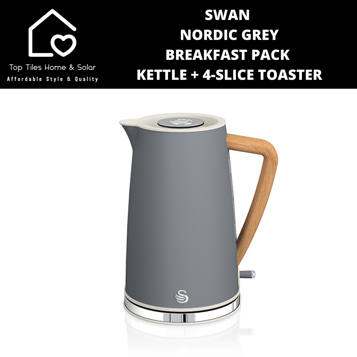 Swan Nordic Grey Breakfast Pack Kettle 4 Slice Toaster Top