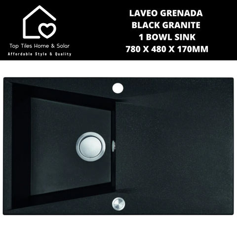 Laveo Grenada Black Granite 1 Bowl Sink - 780 x 480 x 170mm
