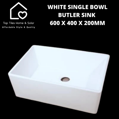 White Single Bowl Butler Sink - 600 x 400 x 200mm