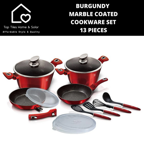 Burgundy Marble Coated Cookware Set - 13 Pieces