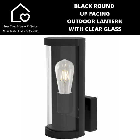 Black Round Up Facing Outdoor Lantern with Clear Glass