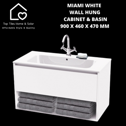 Miami White Wall Hung Cabinet & Basin - 900 x 460 x 470 mm
