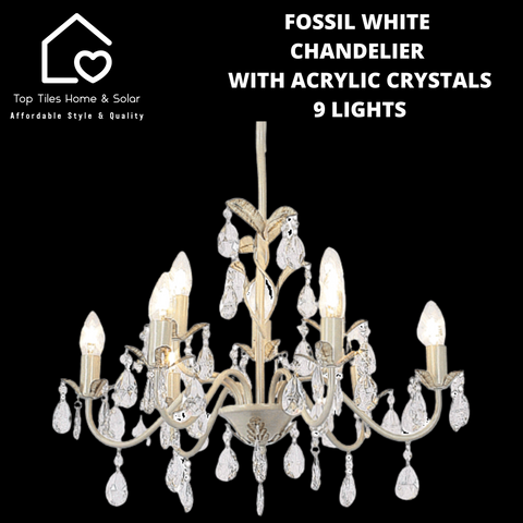Fossil White Chandelier With Acrylic Crystals - 9 Lights