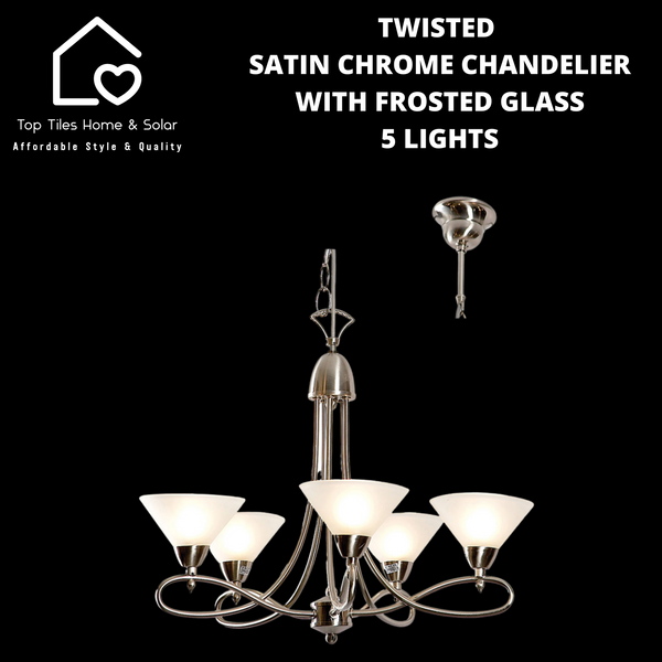 Twisted Satin Chrome Chandelier with Frosted Glass - 5 Lights