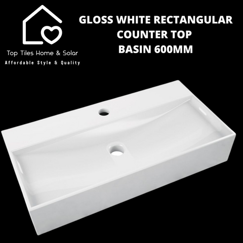 Gloss White Rectangular Counter Top Basin - 600mm