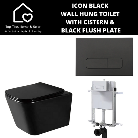 Icon Black Wall Hung Toilet with Cistern & Black Flush Plate