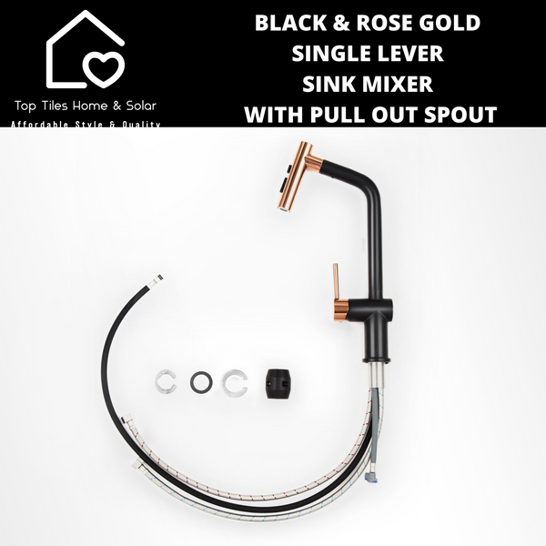 Black & Rose Gold Single Lever Sink Mixer With Pull Out Spout