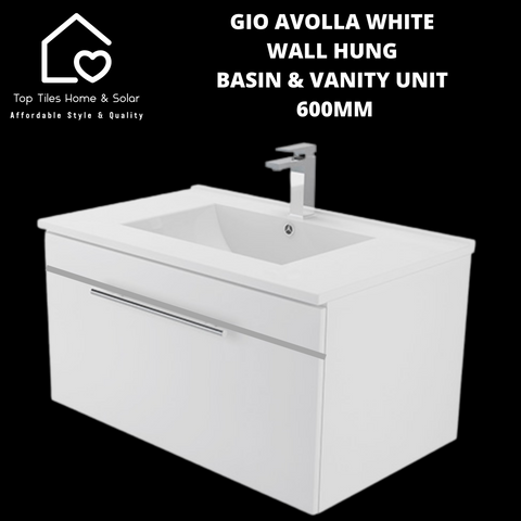 Gio Avolla White Wall Hung Basin & Vanity Unit -  600mm