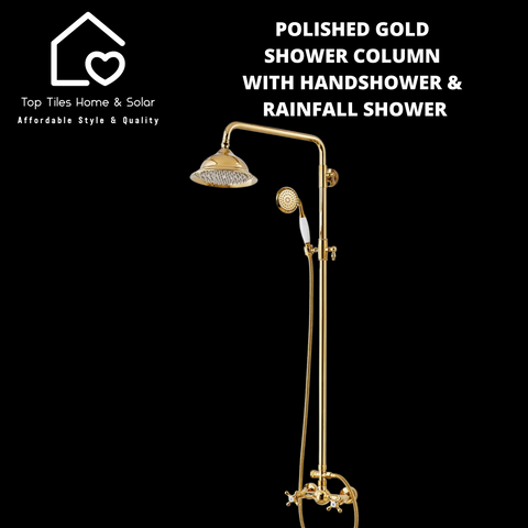 Polished Gold Shower Column With Handshower & Rainfall Shower